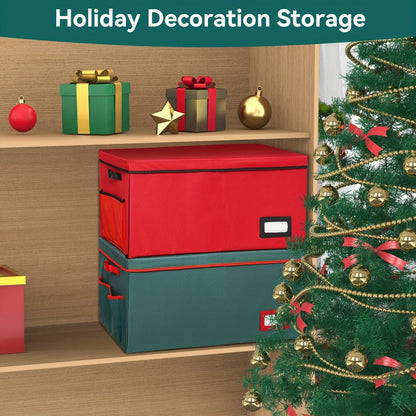 Christmas Ornament Storage Box 128 Slots 8 Trays Stackable Large Capacity Holiday Organizer with Lid Side Open Adjustable Dividers Removable