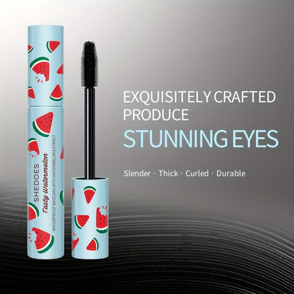 Black Mascara Two-Piece Set in Blue Watermelon-Print Tubes with Straight Black Bristle Applicator Wands