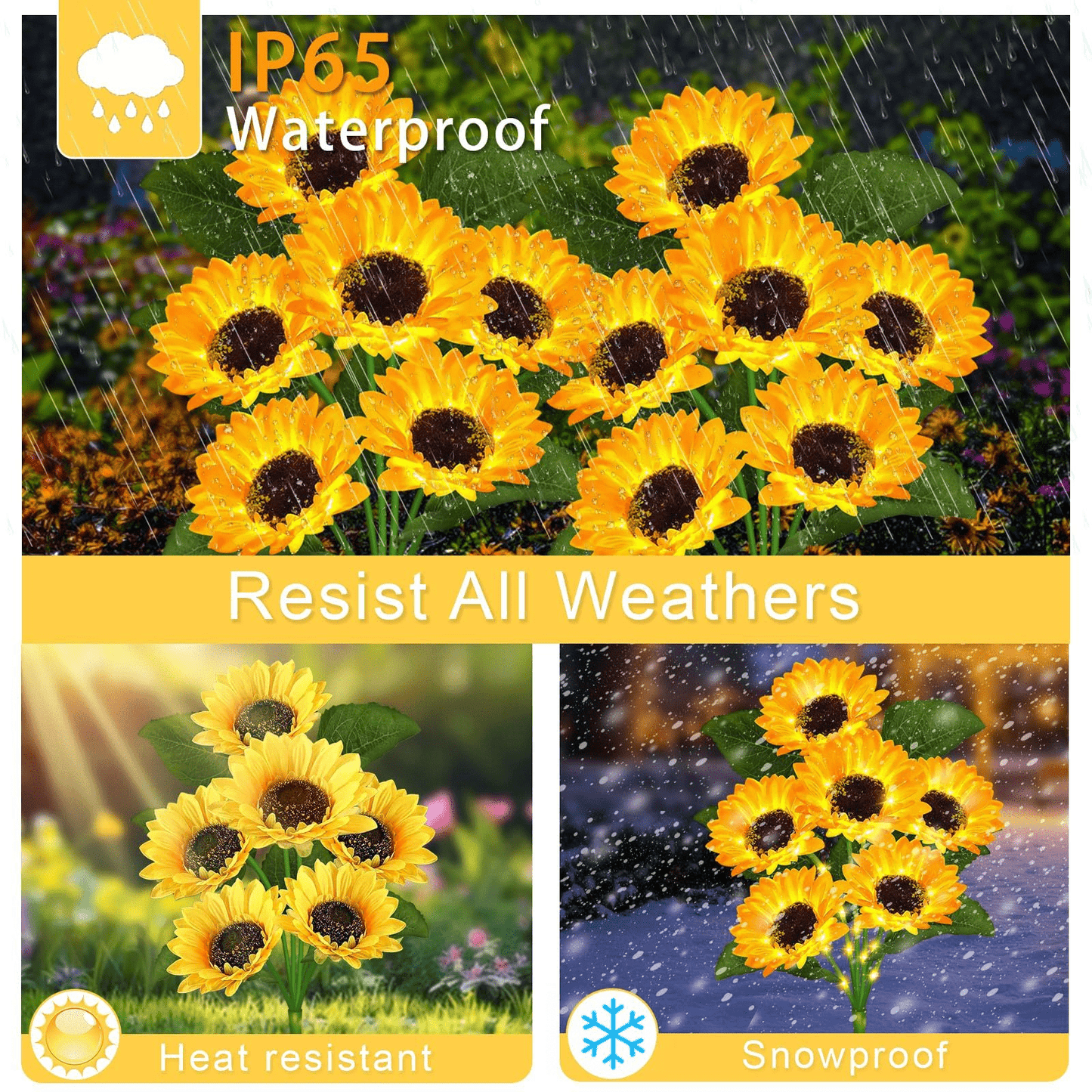 Solar Garden Lights 15-Head Sunflower Stakes with IP65 Rating and Ground-Stake Installation