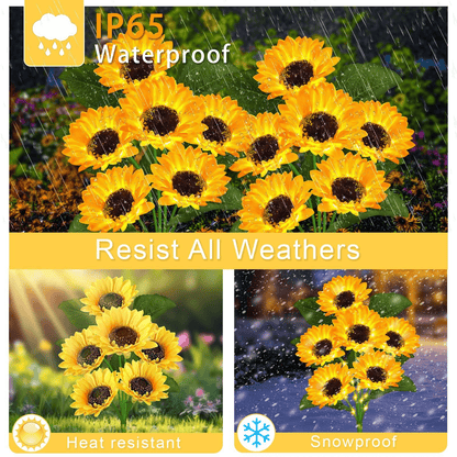 Solar Garden Lights 15-Head Sunflower Stakes with IP65 Rating and Ground-Stake Installation