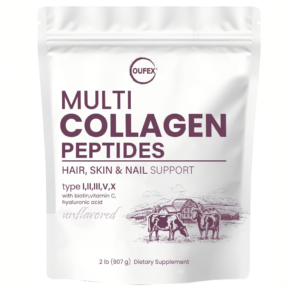 Collagen Powder Multi- Complex, Hydrolyzed Types I, II & III with Skin Nutrients for, Skin Elasticity