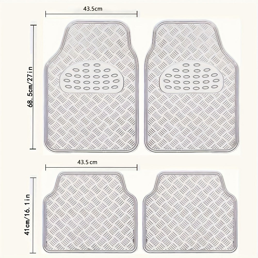 Molded Car Floor Mats, Four-Piece Front and Rear Set in Seven Solid and Carbon-Look Color Options