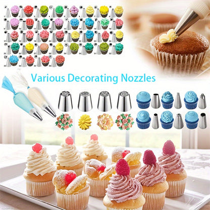 386 Pcs Cake Decorating Baking Set with Piping Nozzles & Frosting Tips, Complete Beginner Baking Tool Kit with Floral Nozzles