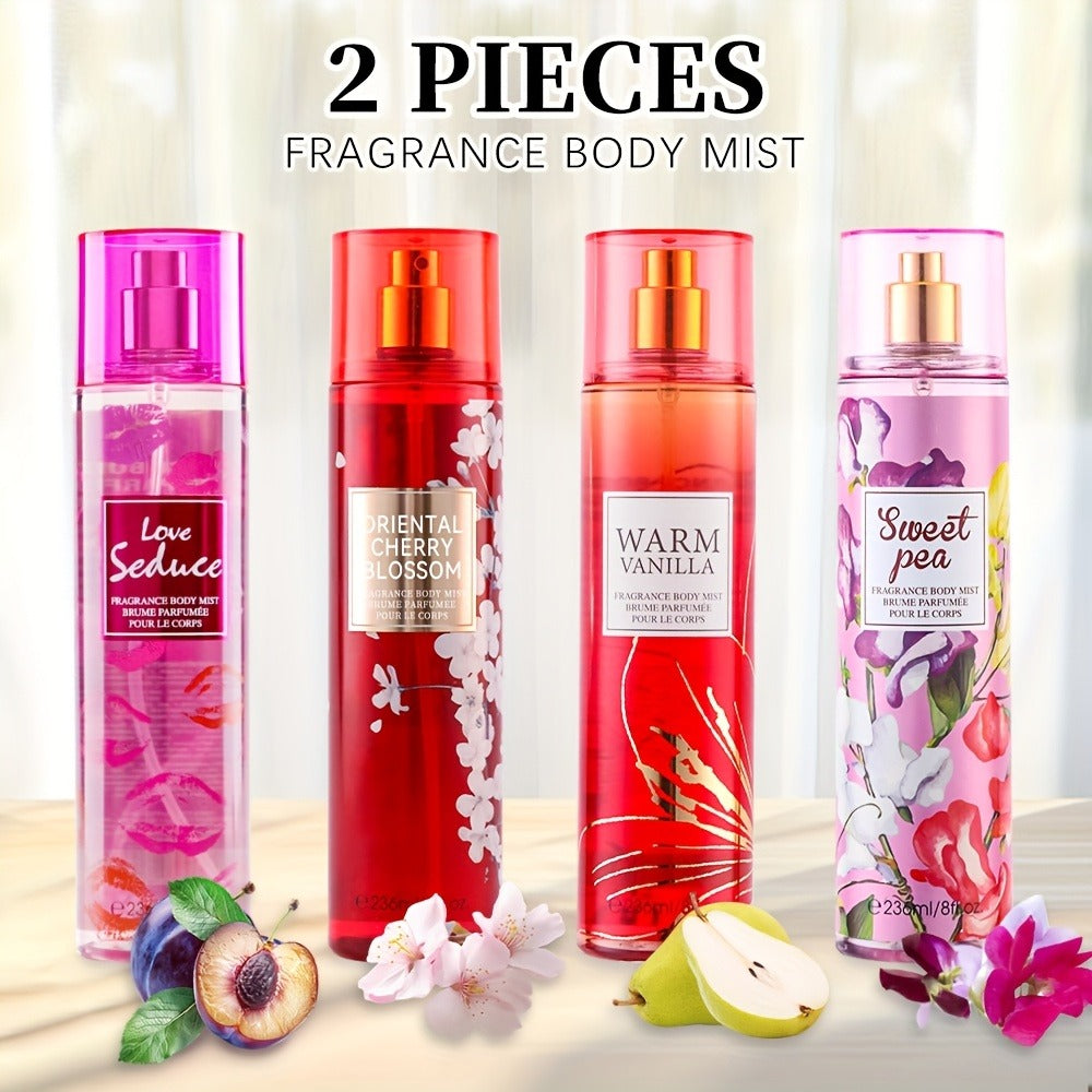 Body & Hair Fragrance Mist for Women 2PCS Set - Perfume Spray 8 fl oz, Fruity Floral Scents Peach Pear Cherry Blossom