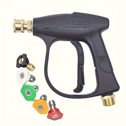 High Pressure Car Wash Gun with 5 Spray Nozzles – Max 3000 PSI, M22-14 & 1/4" Quick Connect, Garden Hose Pressure Washer Wand for Car