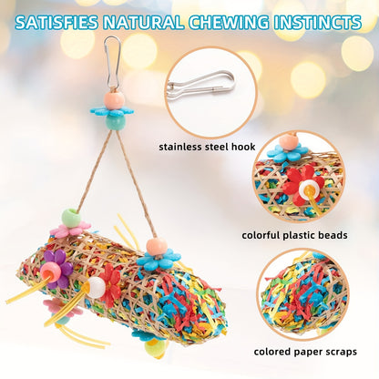 Bird Parrot Toys Set 6 Pieces Handmade Wooden Chew Toys Hammock Swing Perch Cage Accessories for Cockatiels Lovebirds Finches Parakeets