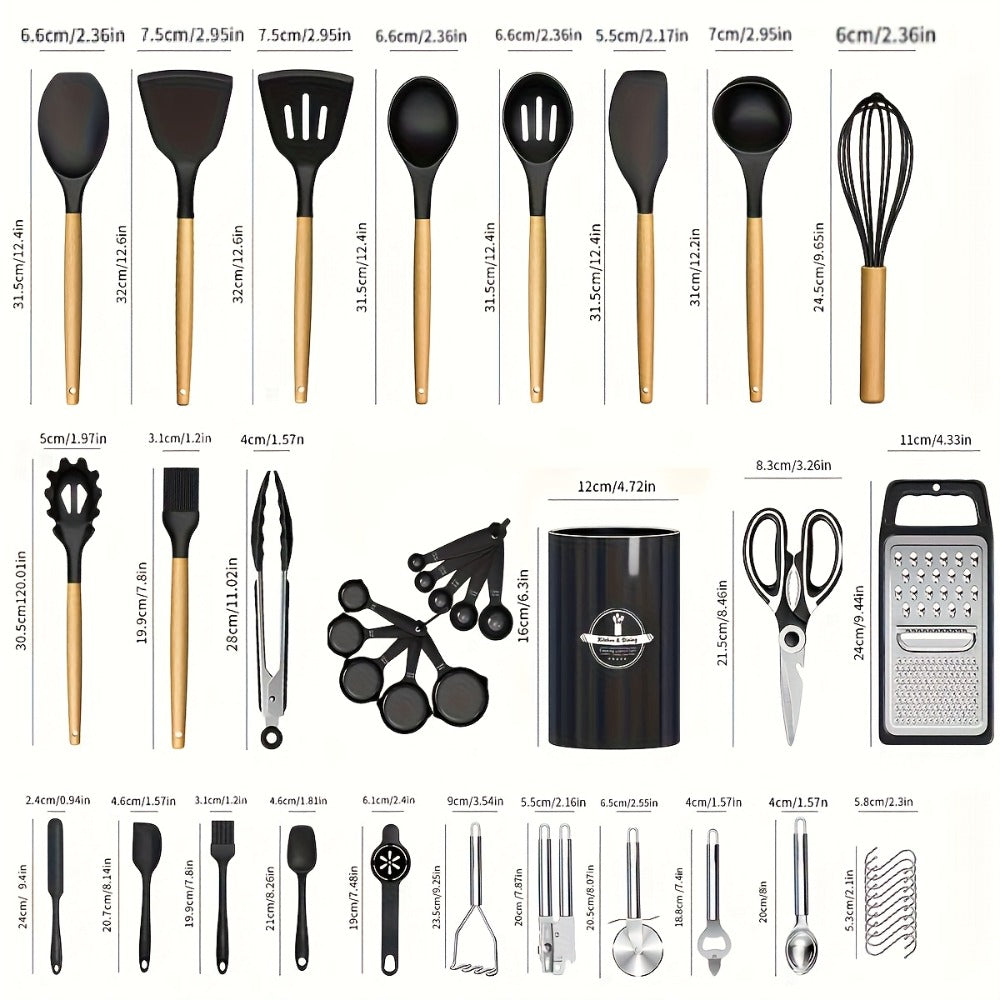 Silicone Kitchen Utensils Set 45pcs, Cooking Utensils for Nonstick Cookware, Stainless Steel Handle Spatulas