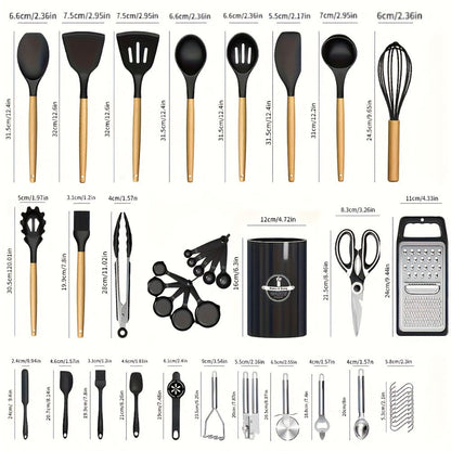 Silicone Kitchen Utensils Set 45pcs, Cooking Utensils for Nonstick Cookware, Stainless Steel Handle Spatulas