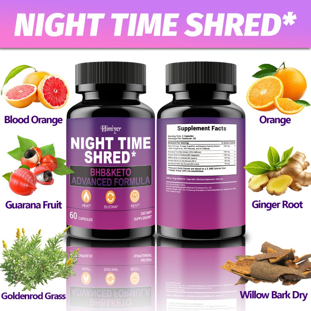 Night Time Fat Burner for Women, Shred Mask Capsules with Caffeine, Goji Berries & Dandelion Root