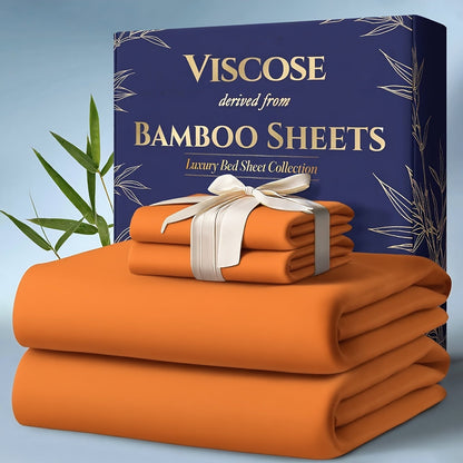 Bed Sheet Set Bamboo-Derived Fabric with Four Bed Sizes, specified Sheet Dimensions and Thirteen Colors