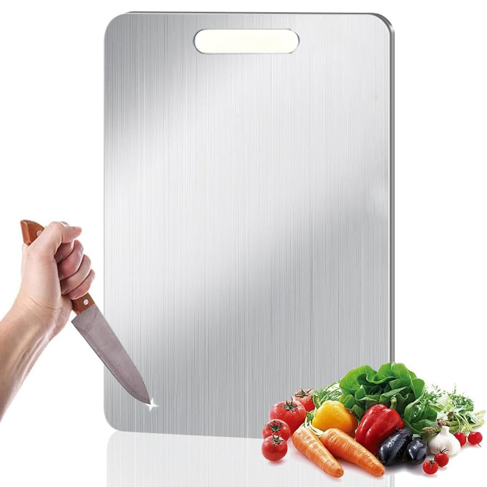 Cutting Board Compact Stainless Steel Double-Sided Prep Surface with Handle, 9.06 x 13.39 Inches