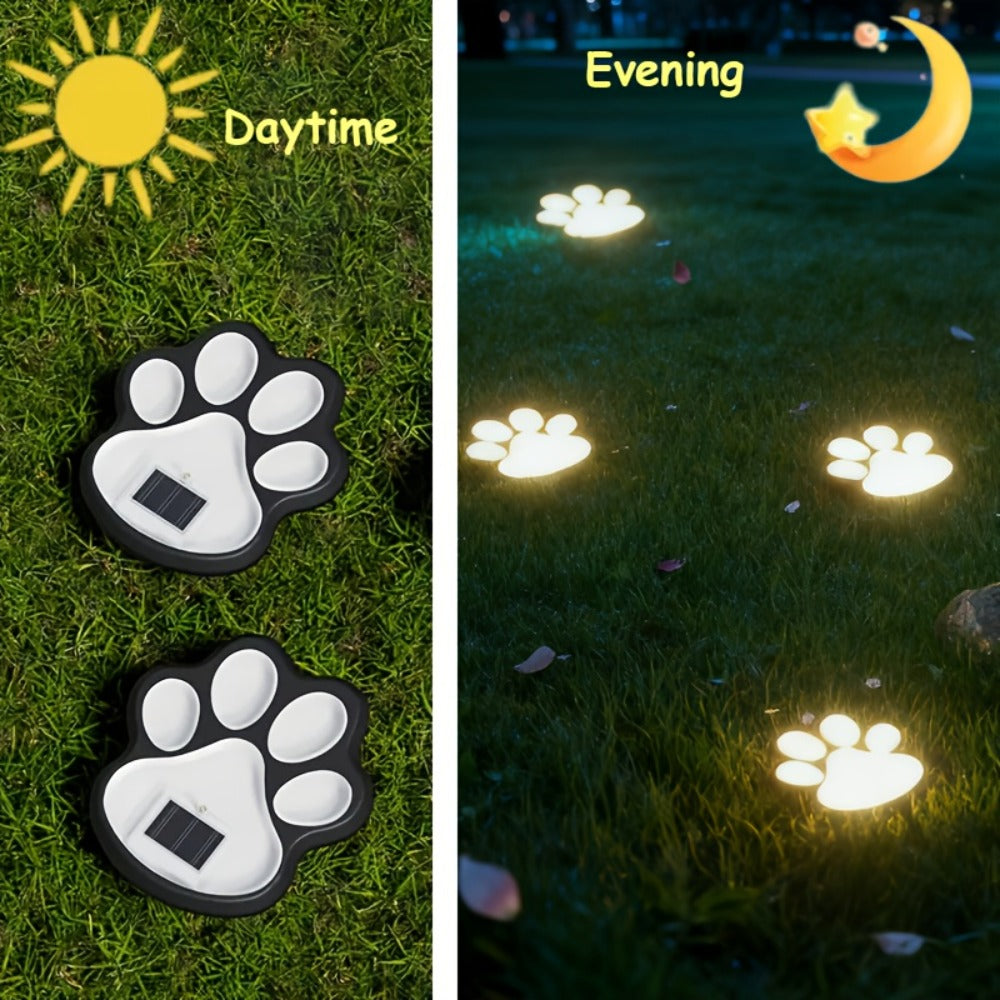Solar Paw Print Garden Lights 2-Pack, LED Outdoor Path Lights IPX4, Lawn Terrace Yard Decor for Wedding Party Christmas Valentine