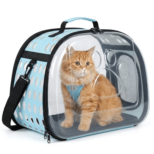 Transparent PVC Bubble Cat Backpack Carrier | Airline Approved Clear Window Pet Bag with Ventilated Side Panels, Foldable Frame