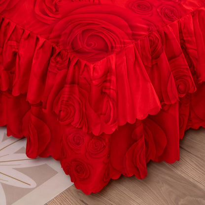 Floral Bed Skirt Set 3-Piece, 1 Ruffled Dust Ruffle Bed Skirt + 2 Pillowcases, Peony & Botanical Print