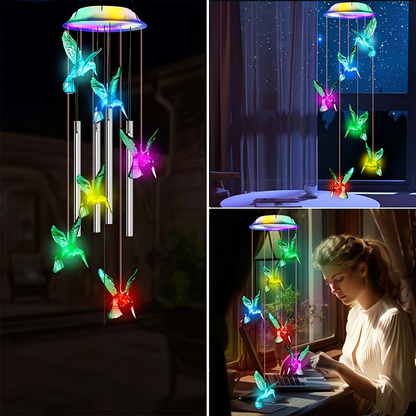 Solar Hummingbird Butterfly Pendant Light 6 LED Color, for Garden, Pathway and Patio Lighting