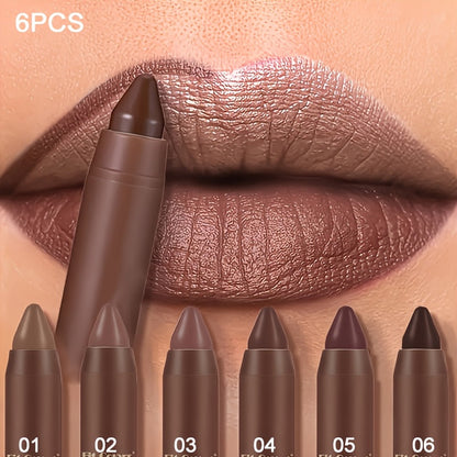 Lipstick Set, Fit Colors 6-Piece Matte Crayon Collection with Brown, Nude, Pink and Purple Colors