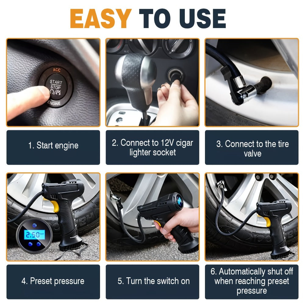 Portable Air Compressor 5200mAh – Wireless Rechargeable Tire Inflator with Digital Pressure Gauge for Car, Bicycle & Ball, Auto Shut-Off