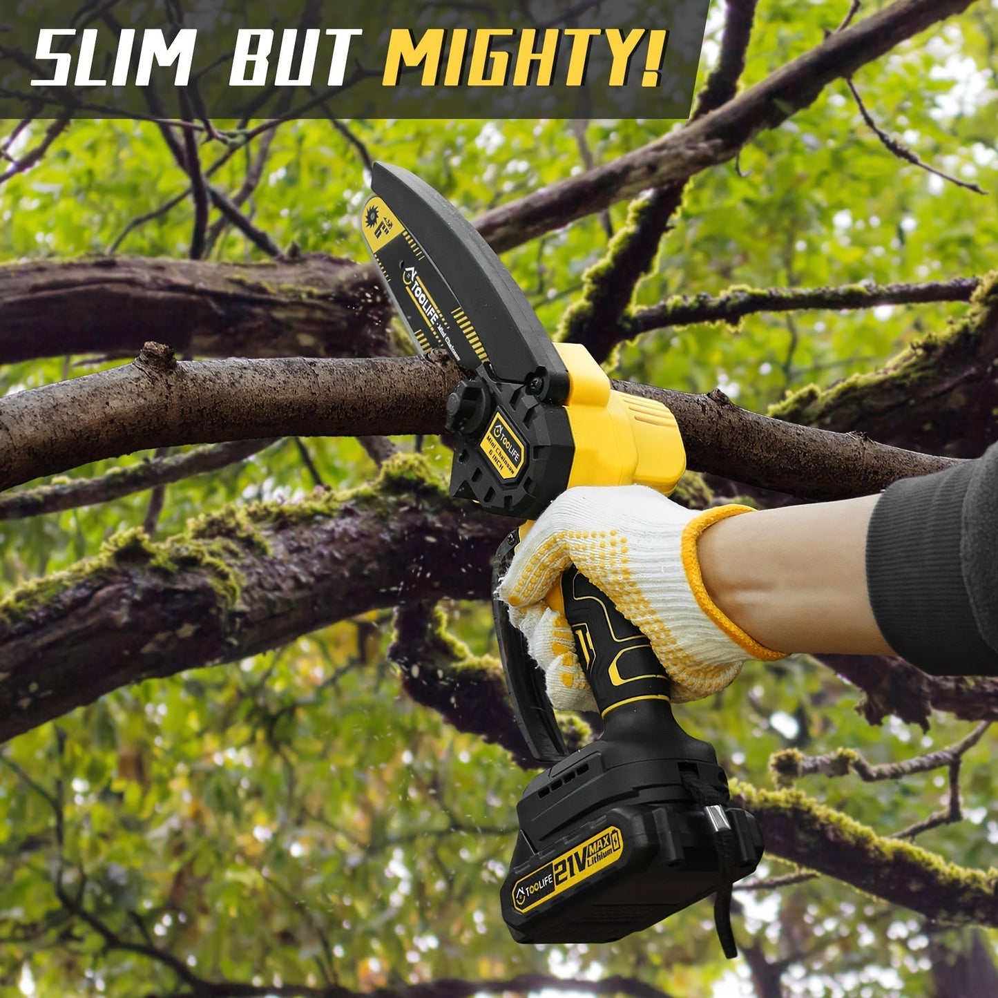 Mini Chainsaw Cordless, Handheld Electric Saw Tree Trimming Wood Cutting for Garden, Patio and Yard Use