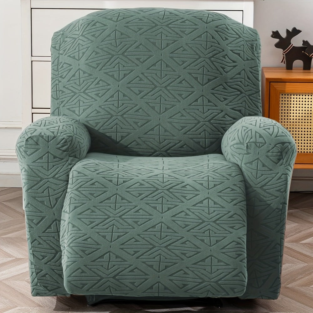 Four-Piece Geometric Jacquard Recliner Chair Cover Set with Labeled Left, Right, Back and Front Sections