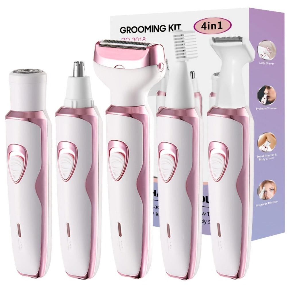 Rechargeable Facial Hair Remover Set for Women with Pink and Purple Multi Tool Options for Grooming