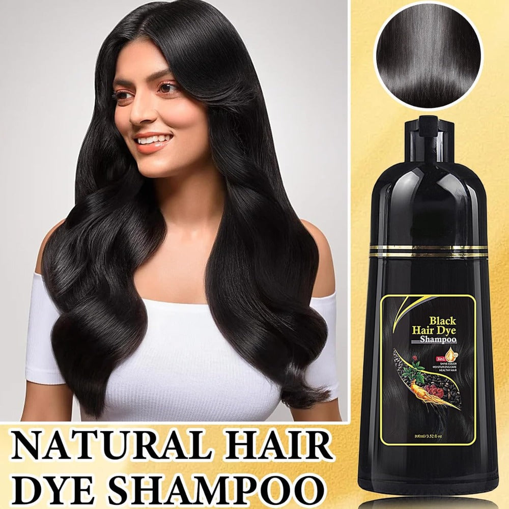 Hair Dye Shampoo 3-in-1 Color Conditioner Cooling Formula 6pcs Set – Black & Brown Gradual Gray Coverage, Unisex Long Hair Color Shampoo