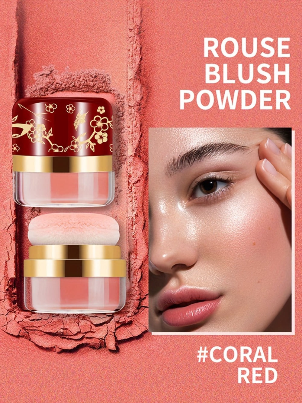 Powder Blush Set 3 Colors with Pearl Powder Rose Oil & Squalane Formula, for Makeup, Travel and Everyday Vanity Use