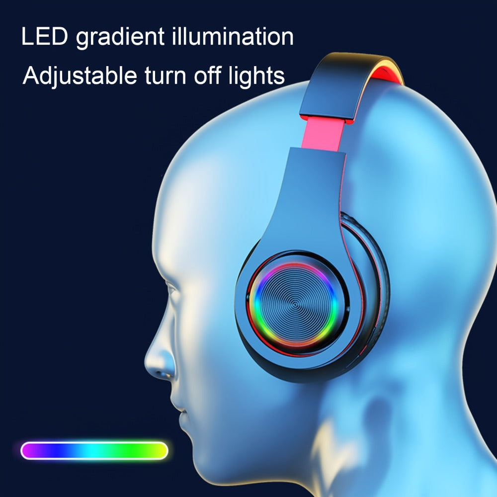 LED Light Over-Ear Wireless Headphones Deep Bass Subwoofer, Active Noise Cancelling Foldable Headset Bluetooth 5.3