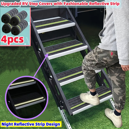 RV Step Covers Non-Slip Reflective – Durable Polyester Camping Rug Set for Travel Trailer, Motorhome & Outdoor Adventures, 2 or 4 Pack