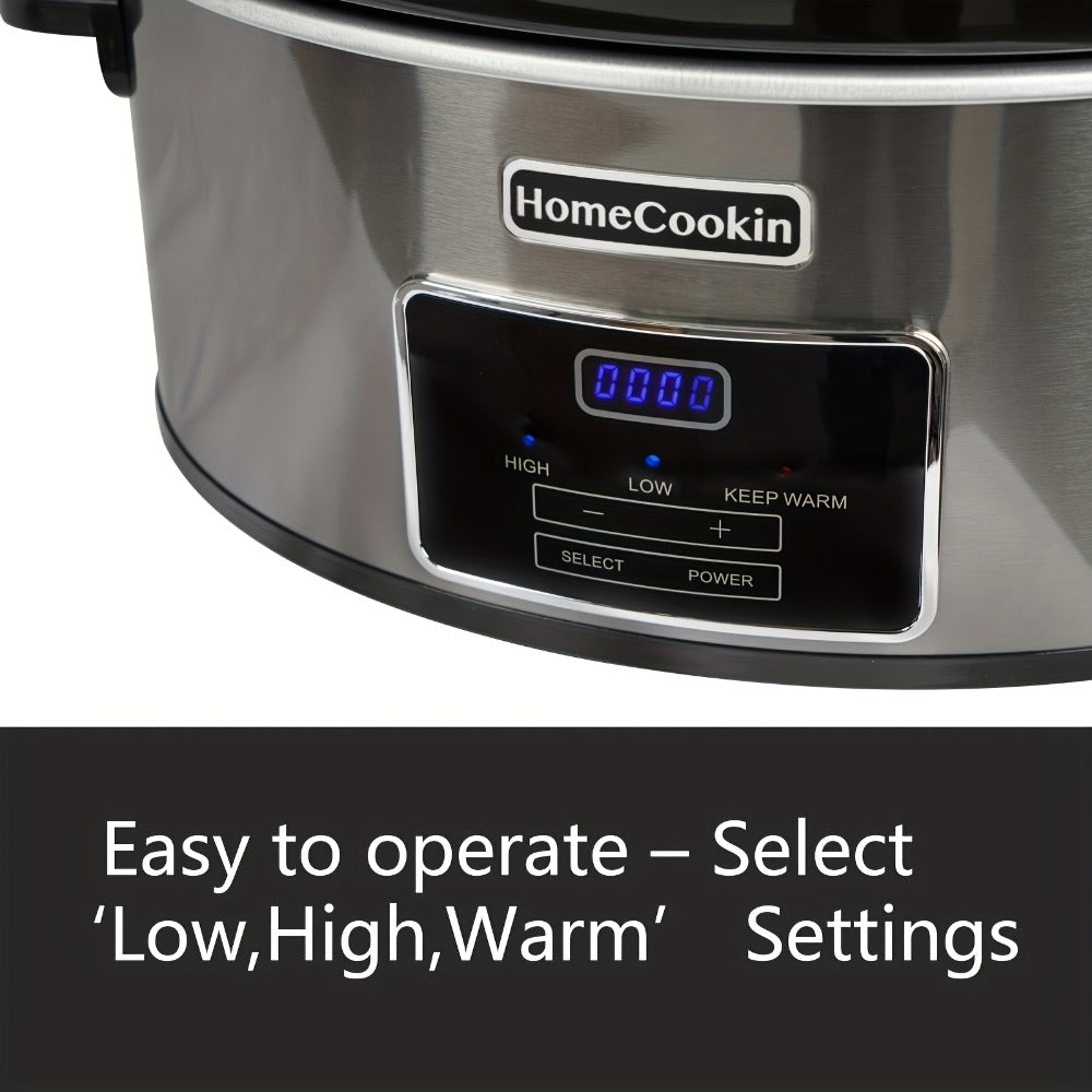 Slow Cooker 7.5 Quart Digital Programmable with Timer Ceramic Pot Stainless Steel Housing for Entryways, Bedrooms and Living Spaces