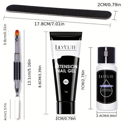 Builder Gel Nail Extension Kit – Quick Build UV LED Acrylic Gel in White Nude Pink Crystal for Nail Construction Overlay Sculpting Salon