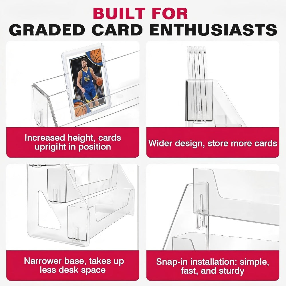 PSA BGS SGC Graded Card Display Stand – 3 or 5-Tier Vertical Collectible Card Showcase, Snap-In Assembly No Tools Desktop Holder