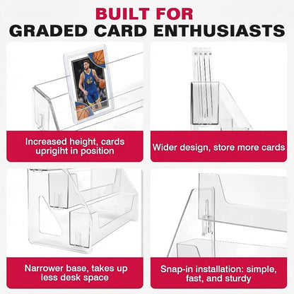 PSA BGS SGC Graded Card Display Stand – 3 or 5-Tier Vertical Collectible Card Showcase, Snap-In Assembly No Tools Desktop Holder