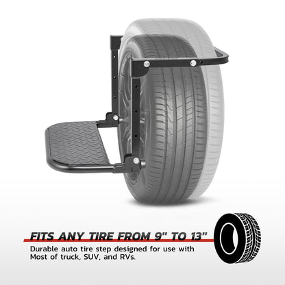 Folding Tire Step Heavy Duty 330 lbs Adjustable Universal Truck SUV RV – Fits 9–13" Tires 4 Height & Width Positions Slip-Resistant Rooftop