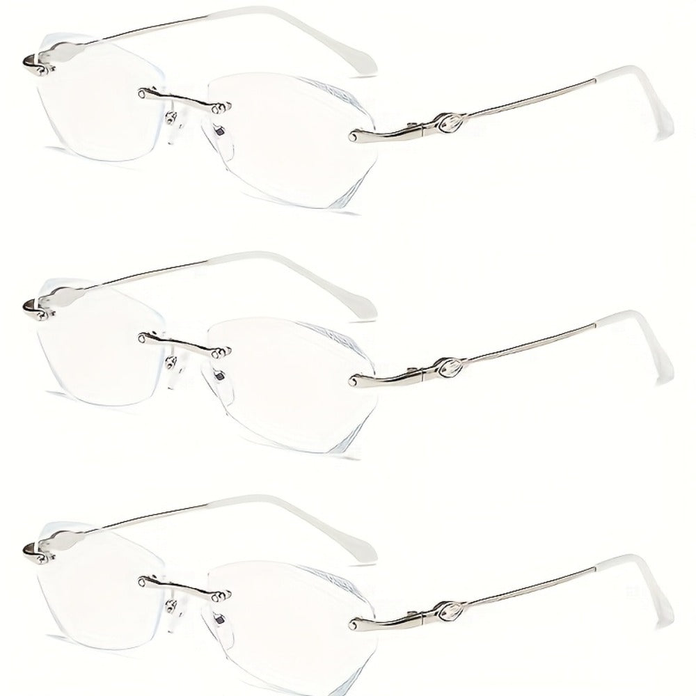 Reading Glasses – Three-Pair Rimless Metal Readers in Multiple Colors and Strengths with Multiple Strength and Color Options