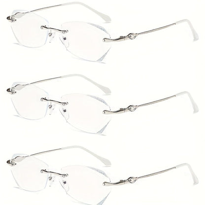 Reading Glasses – Three-Pair Rimless Metal Readers in Multiple Colors and Strengths with Multiple Strength and Color Options