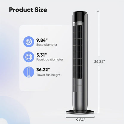 36-Inch Floor-Standing Tower Fan with Remote Control, 9.84-Inch Base and Titanium Gray or Black Finish