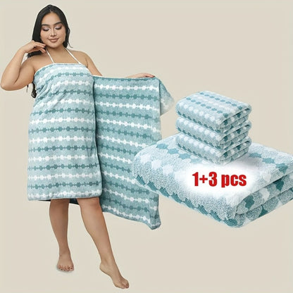 Bath Towels Set 4 Piece 300GSM Soft Towels in Orange, Green, Blue, Purple or Pink for Home and Guest Use
