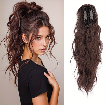 Hair Extensions Water-Wave 16-Inch Synthetic Ponytail with Claw Clip and Eight Color Options for Quick Attachment