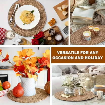 12pcs Rattan Placemats Natural Wicker Round Table Mats Heat-Resistant 11.8" Kitchen Dining Decor Bohemian