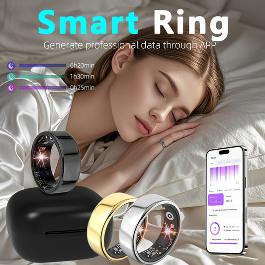 R18 Smart Ring Activity Tracker with 20+ Workout Modes – Sleep & Stress Monitor, Heart Rate, iPhone & Android Compatible, USB Charging