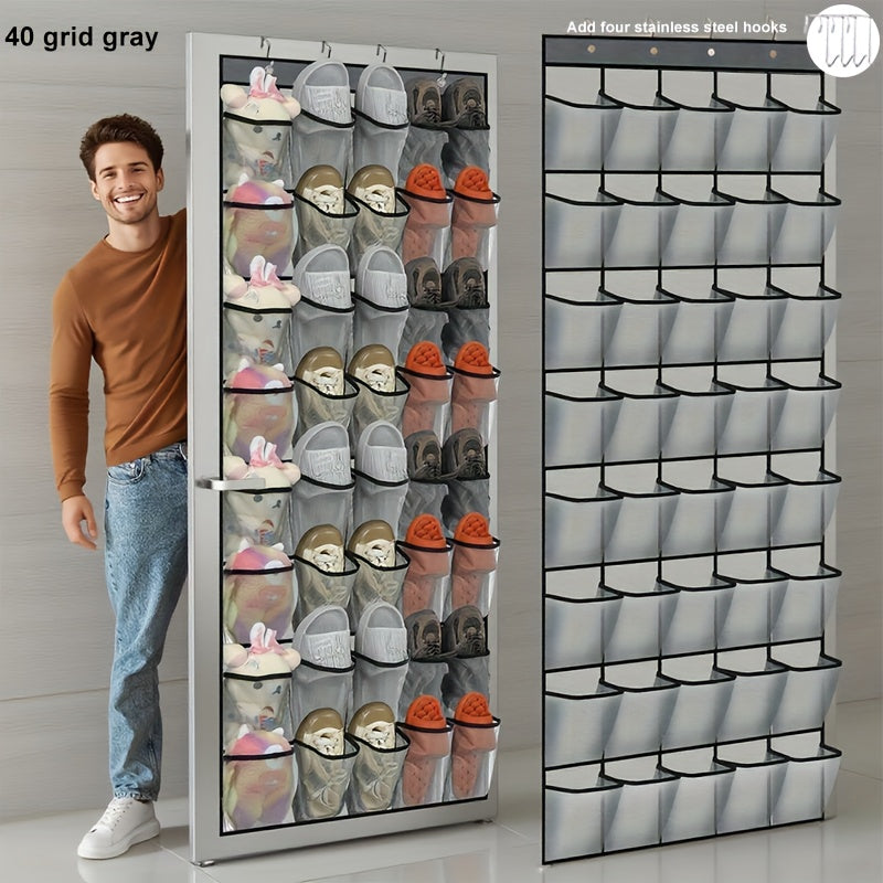 Over Door Shoe Organizer 40 Pockets - Fabric Mesh Hanging Storage with Slip Hooks for Shoes, Cruise Ship Essentials