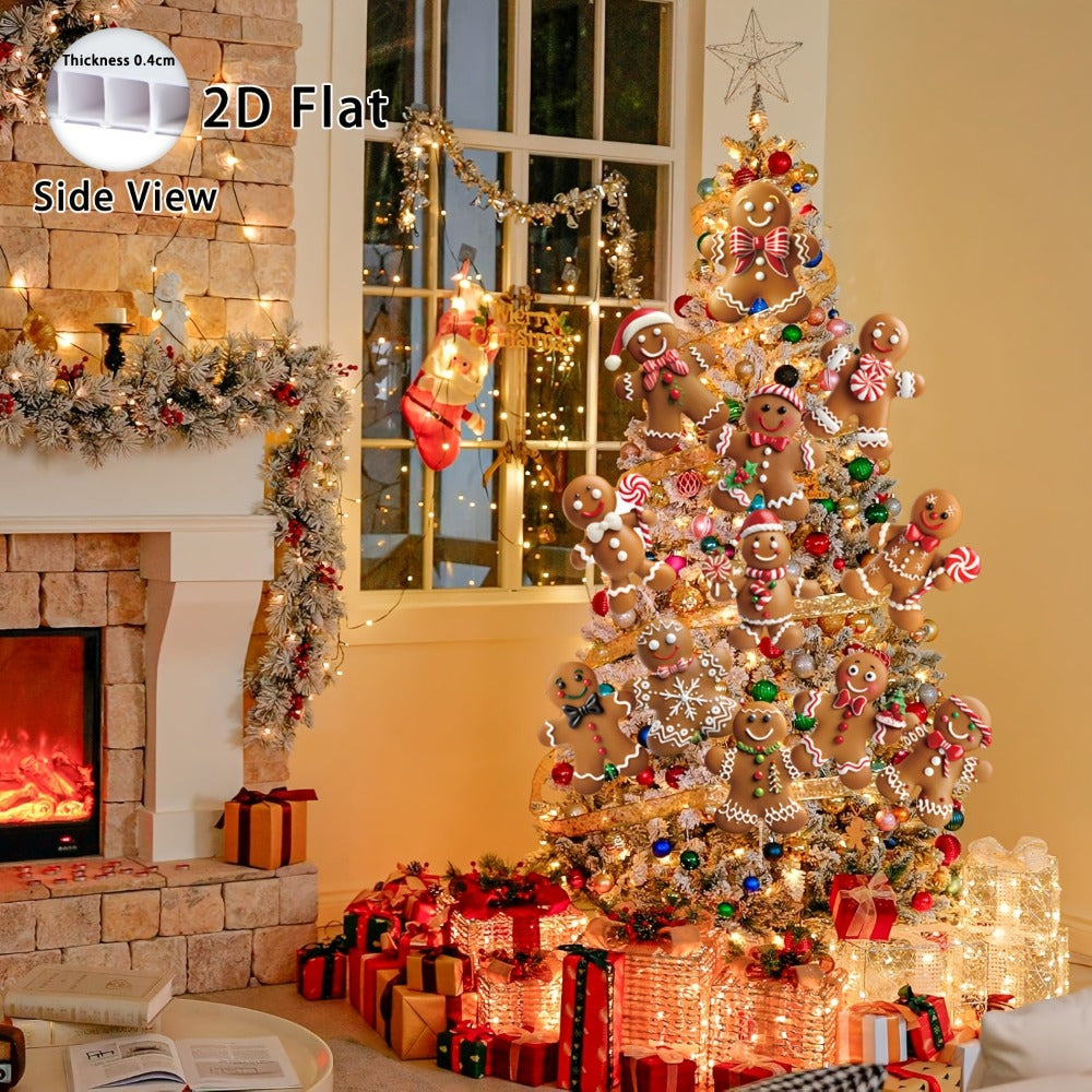 Christmas Tree Ornaments 12pcs Gingerbread Man Decorations 2D Flat Funny Xmas Tree Hanging Decor with Loops