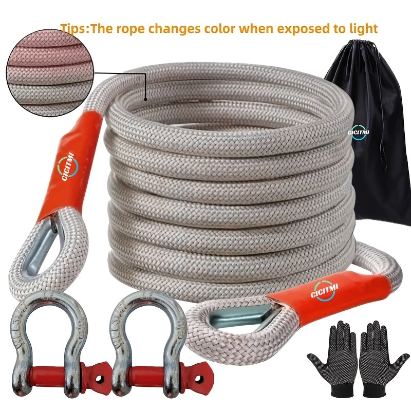 Heavy Duty Tow Rope & Hook Set 16FT – Off-Road Recovery Tow Strap with 2 Steel U-Hooks for SUV, Truck & 4x4 Vehicle Rescue