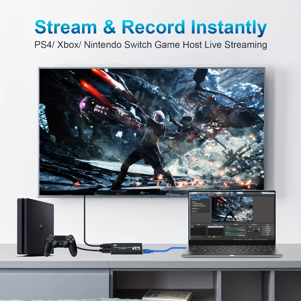 HDMI Capture Card with Microphone & 4K Loop-Out for Streaming, 1080P 60fps USB Video Recorder for Gaming