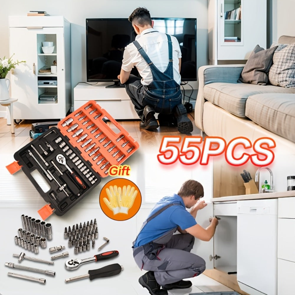 Professional Automotive Tool Set 55 / 63 / 96-Piece – Ratchet Socket Wrench Kit for Car & Bicycle Maintenance | High-End Mechanic Hand Tools