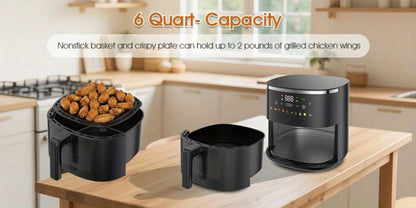 Air Fryer 6QT with 8 Preset Functions, Visible Window, Adjustable Temperature & Timer, Large Oil-Free Cooker for Crispy Fries