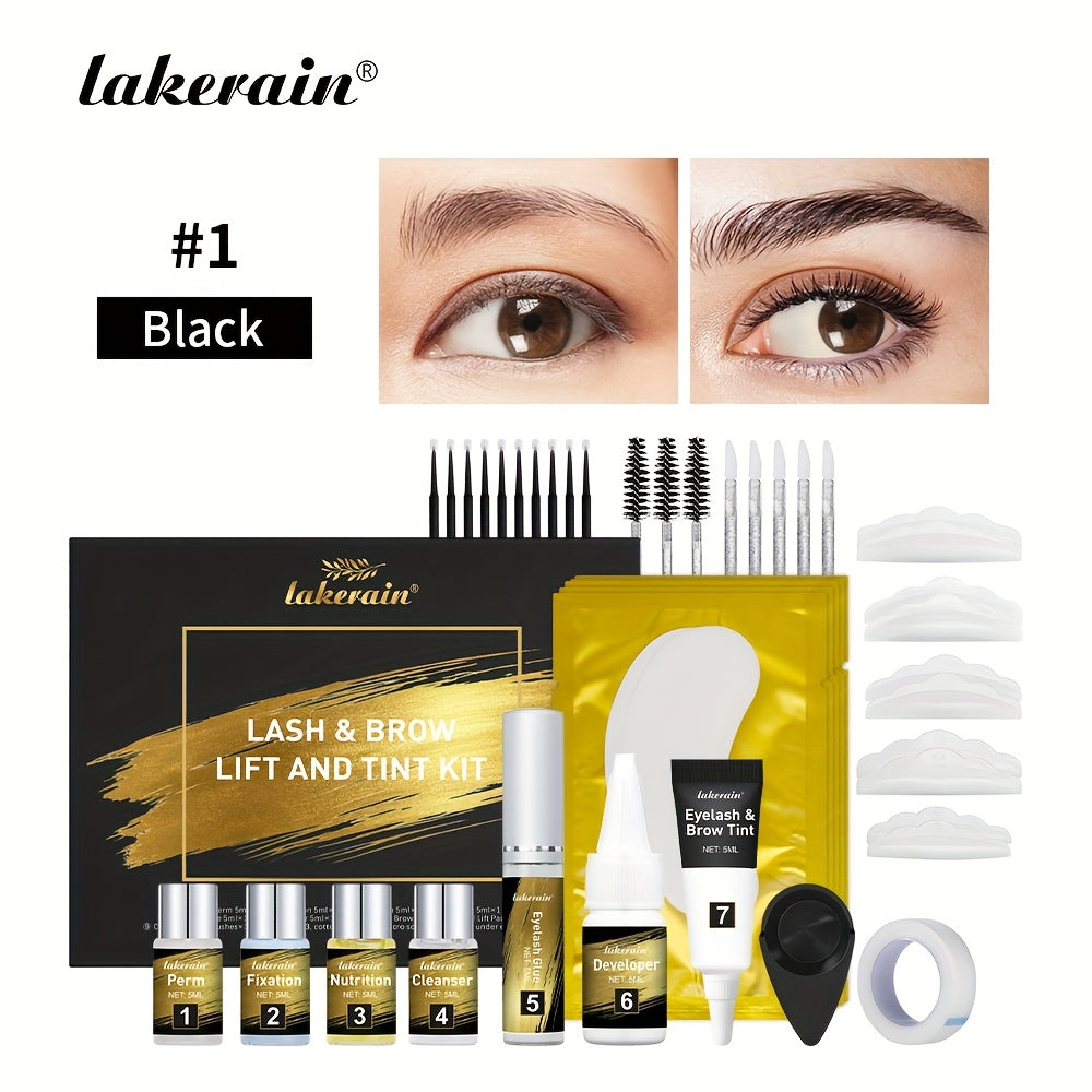 Lash Lift Kit & Brow Lamination Tint Set, 2-in-1 Eyelash Perm & Eyebrow Lamination with Black Brown Tint Dye