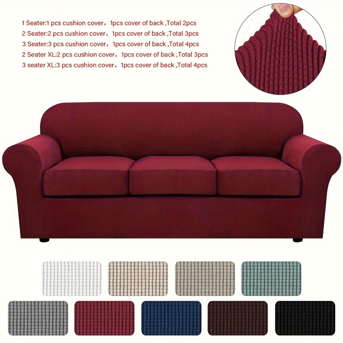 Sofa Cover Grid Jacquard Elastic Full-Cover Slipcover with Elastic Fit for 1 to 3 Seats and XL Sofas