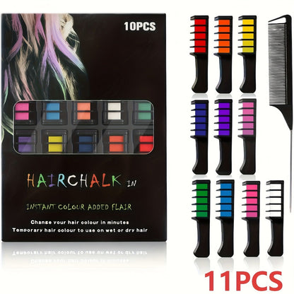 Temporary Hair Chalk Comb Set 11pcs 10 Colors Hair Dye for Bath Time, Home Spa and Personal Care