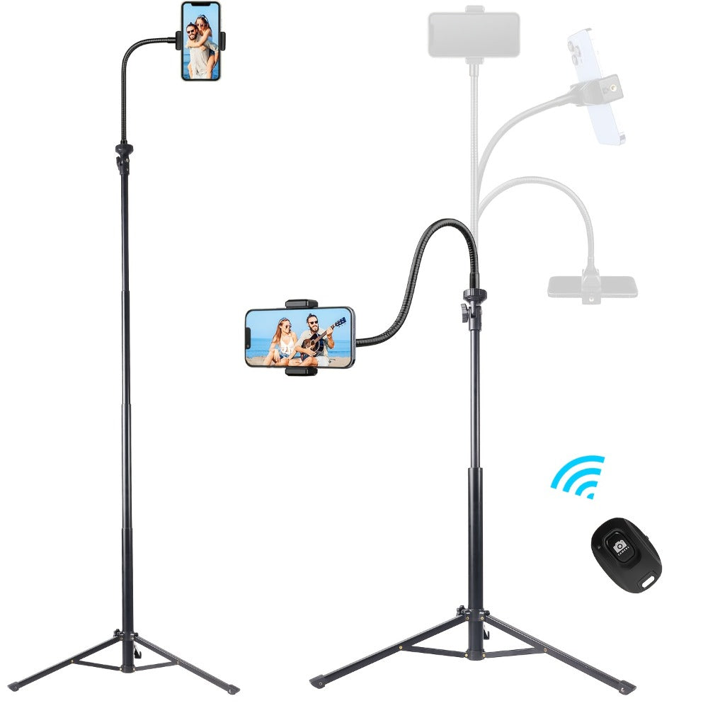 63 Inch Gooseneck Phone Tripod Adjustable with 360° Flexible Neck & Universal Phone Holder, Portable Camera Stand for Content Creators